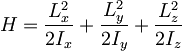 H=\frac{L_x^2}{2I_x}+\frac{L_y^2}{2I_y}+\frac{L_z^2}{2I_z}