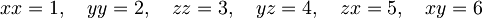 xx=1, \quad yy=2, \quad zz=3, \quad yz=4, \quad zx=5, \quad xy=6